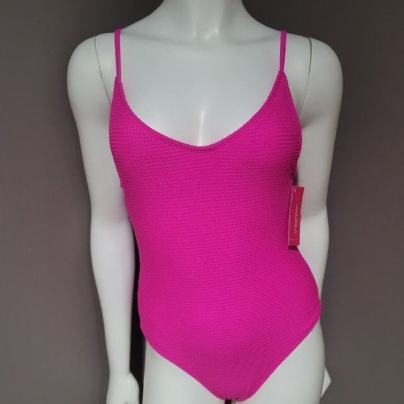 Xhilaration Hot Pink Textured One Piece Swimsuit - Picture 3 of 9